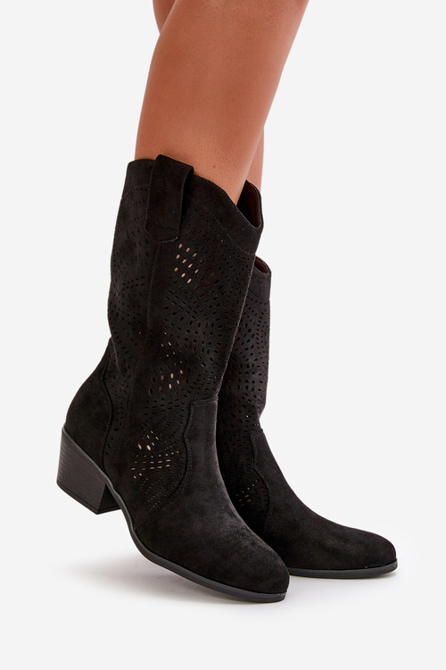 Ажурні жіночі ковбойські ботильйони Black Iceda