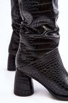 Жіночі високі чоботи на шпильці зі змійковим візерунком Black Ceriona