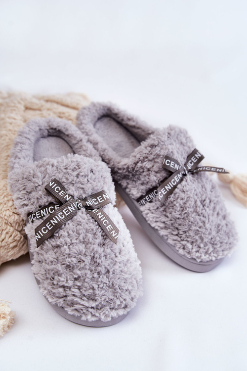 Жіночі хутряні тапочки з бантом сірі Ryana