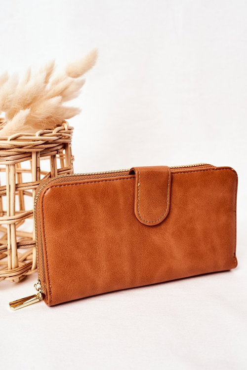 Великий жіночий гаманець з кишенею коричневого кольору