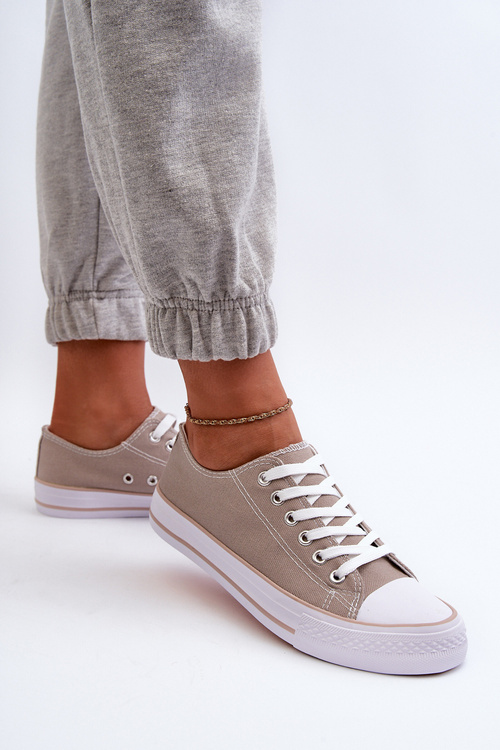 Жіночі тканинні класичні низькі кросівки темно-бежеві Lennabella