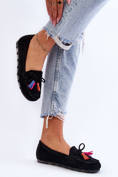 Замшеві лофери з бантом і бахромою Black Dorine