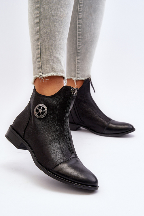 Жіночі ботильйони на плоскій каблуці та блискавці бежеві Loratie