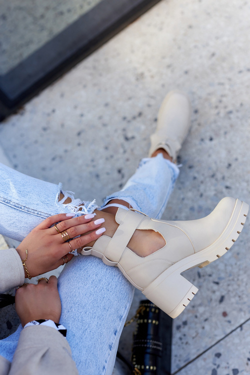 Шкіряні чобітки з вирізаним поясом, бежевий Rosanne