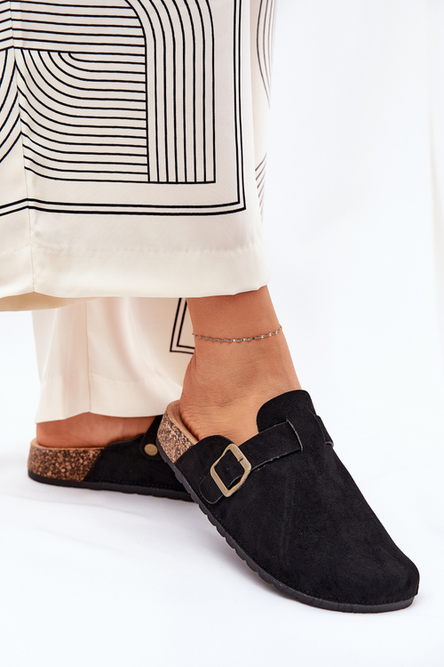 Шльопанці домашні на платформі з застібкою чорні Selio