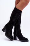 Жіночі замшеві чоботи на масивному каблуці Чорні Virdana