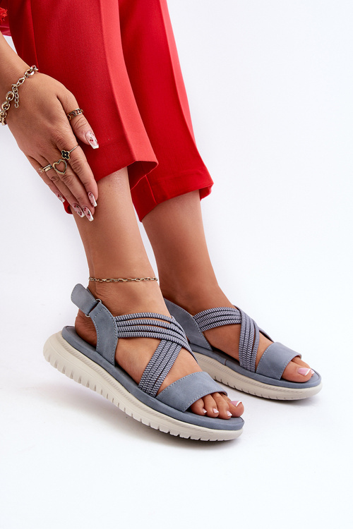 Легкі зручні жіночі босоніжки на липучці синього кольору Ceclea