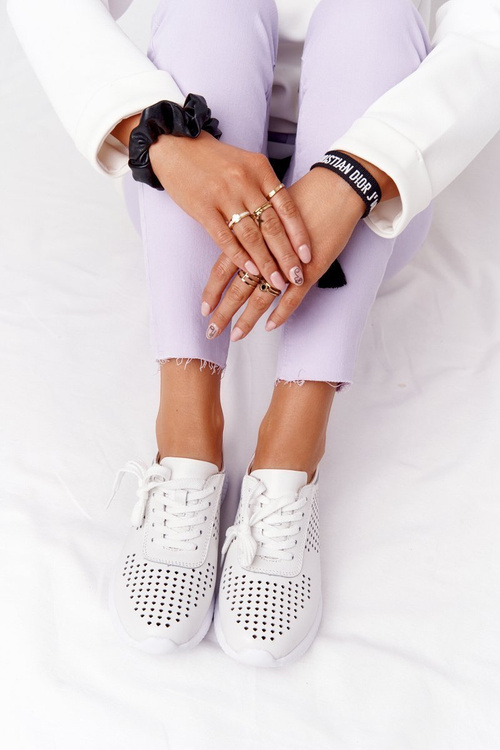 Ажурне шкіряне спортивне взуття S.Barski білі