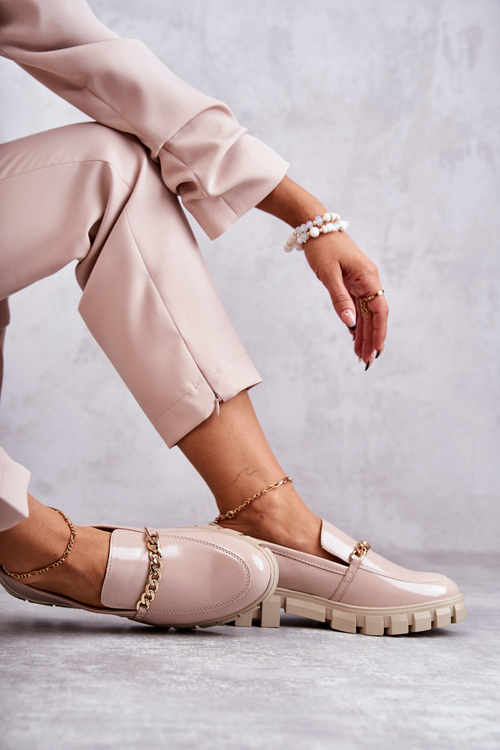 Лаковані туфлі на ланцюжку Beige Anne