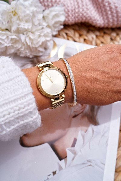 Жіночий сталевий браслет з цирконами золото Debi