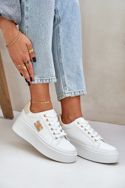 Жіночі Кросівки На Платформі Біло-Бежеві Temittes