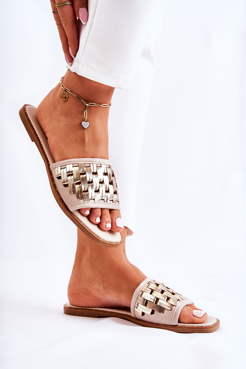 Жіночі шкіряні тапочки на плоскому каблуці бежеві Hollis