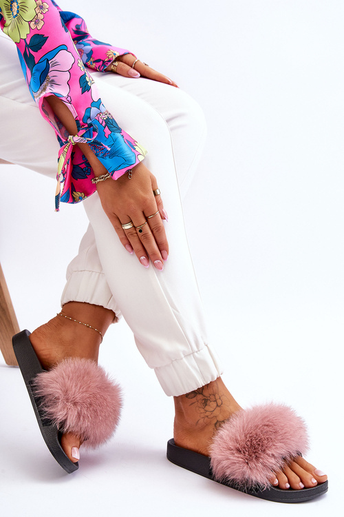 Жіночі гумові тапочки з хутром рожеві Лукреція