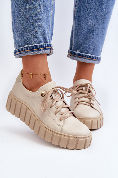 Жіночі шкіряні туфлі на товстій підошві Zazoo 2919 Бежеві