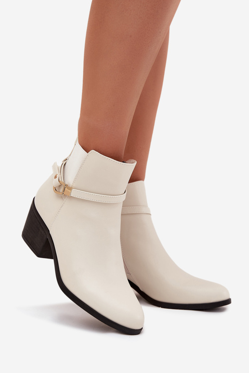 Жіночі Черевики На Блискавці З Ремінцем І Золотим Деталем Світло Бежеві Zelinae