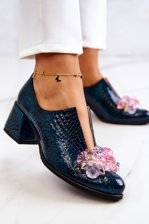 Шкіряні броги з візерунком "крокодил" із зеленим декором Delaver