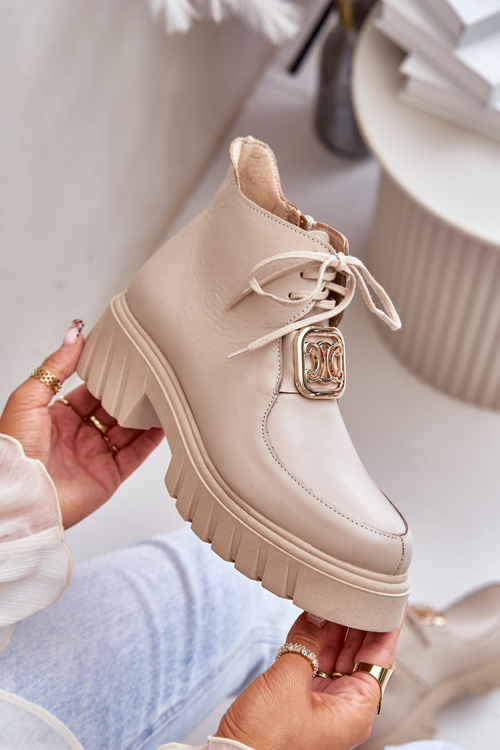 Бежеві шкіряні ботильйони Zazoo 2952 із золотистим декором