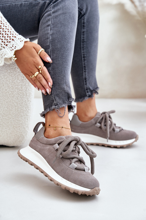Замшеві жіночі кросівки з товстими шнурками сірі Artiker 54C1465