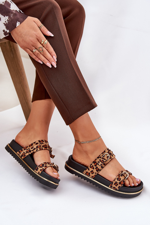 Жіночі сандалі на платформі з леопардовим принтом з ремінцями та пряжками коричневі Ziferte