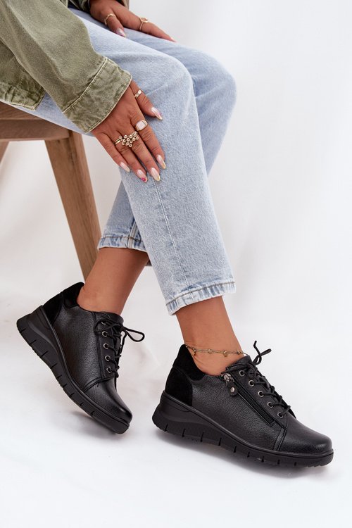 Шкіряне жіноче взуття на платформі Vinceza 39964 Чорне