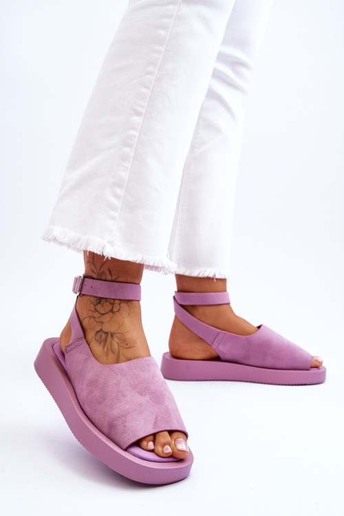 Комфортні жіночі босоніжки на платформі фіолетового кольору