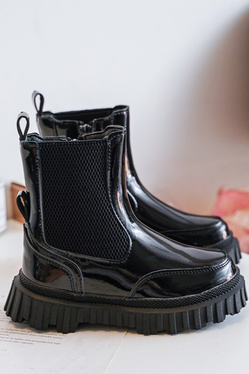 Чоботи дитячі лаковані утеплені на блискавці чорні Jolynn