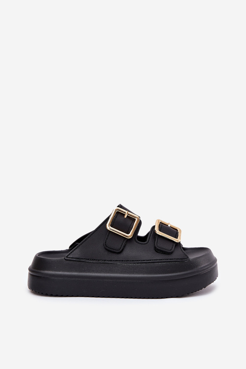 Жіночі Сандалі На Платформі З Золотими Пряжками Чорні Zorila