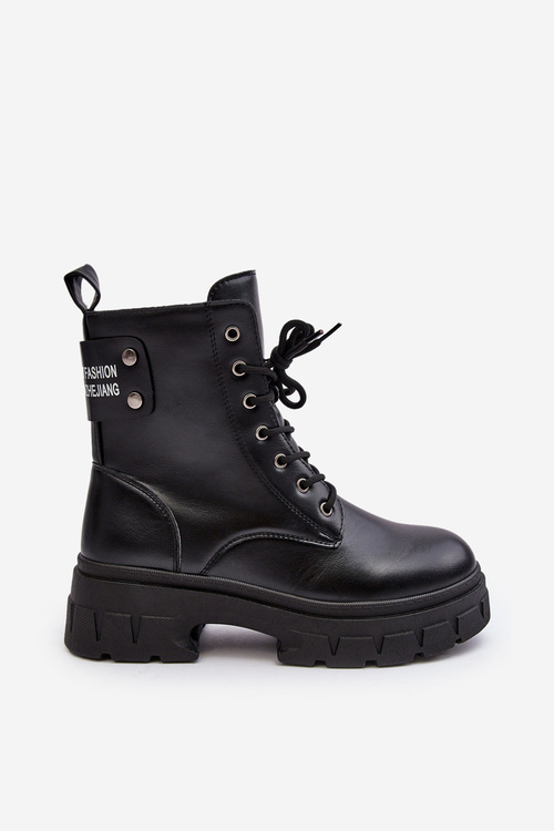 Жіночі ботильйони на шнурівці на плоскій підошві чорні Brenhile