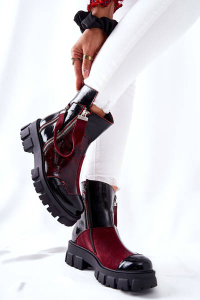 Шкіряні черевики на шпильці Maciejka Black and Bordeaux 05137-33