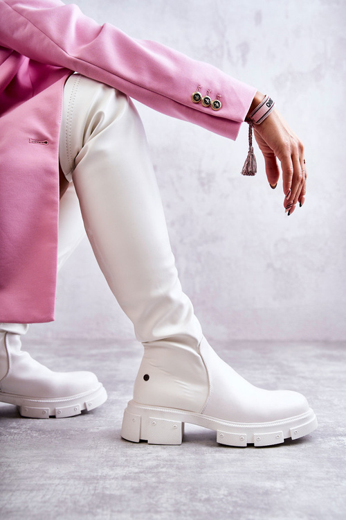 Шкіряні чоботи вище коліна на підборах GOE KK2N4022 Білі