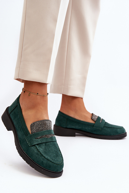 Жіночі лофери з прикрасами темно-зелені Dananei