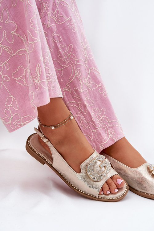 Жіночі Сандалі На Плоскому Каблуці З Декоративною Деталлю S.Barski KV51-080 Золоті