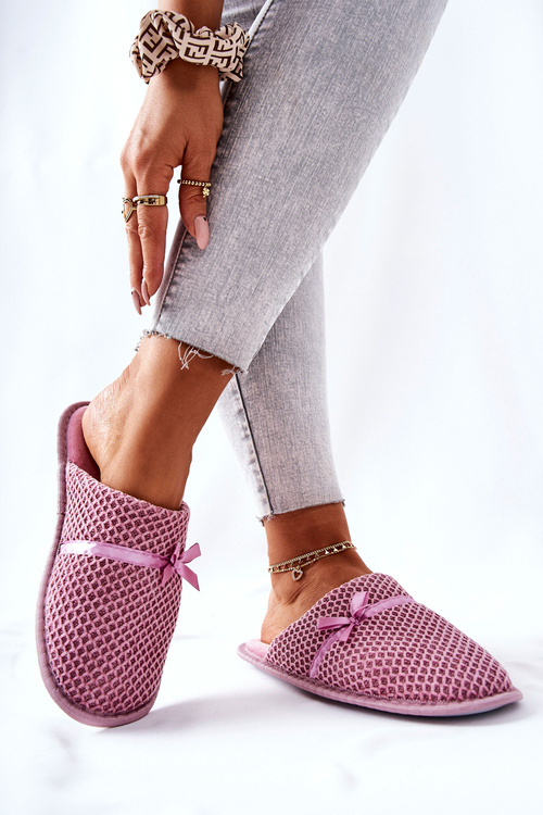 Жіночі тапочки з бантом рожеві Evira