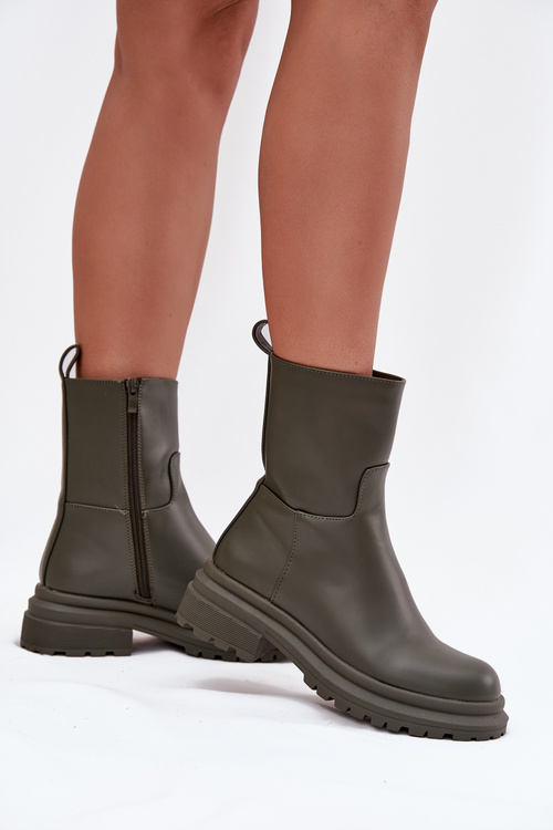 Жіночі ботфорти на платформі і плоскому каблуці Зелений Levira