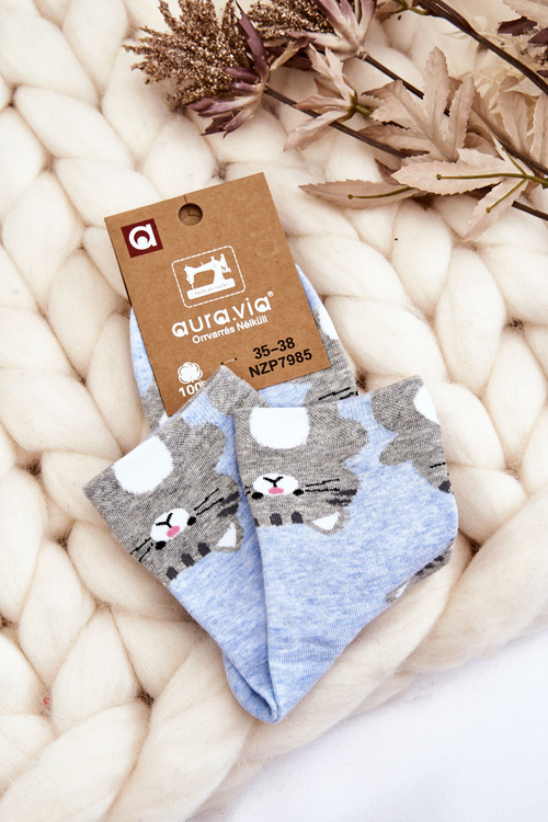 Жіночі кумедні шкарпетки з тваринним візерунком Коти сині