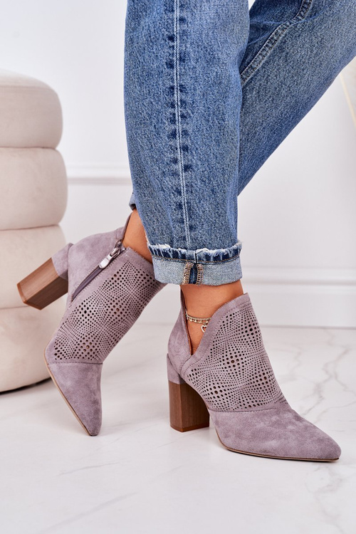 Ажурні чоботи на блочному каблуці Сірі Michelle