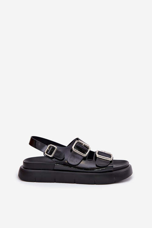 Шкіряні Лаковані Жіночі Сандалі З Пряжками Big Star RR274662 Чорні