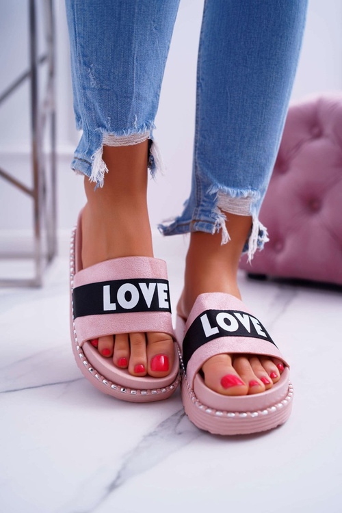 Жіночі шльопанці на платформі зі стразами Love Pink MoreLove