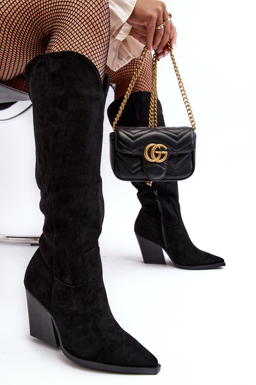 Замшеві ковбойські чоботи Модні чорні Delia