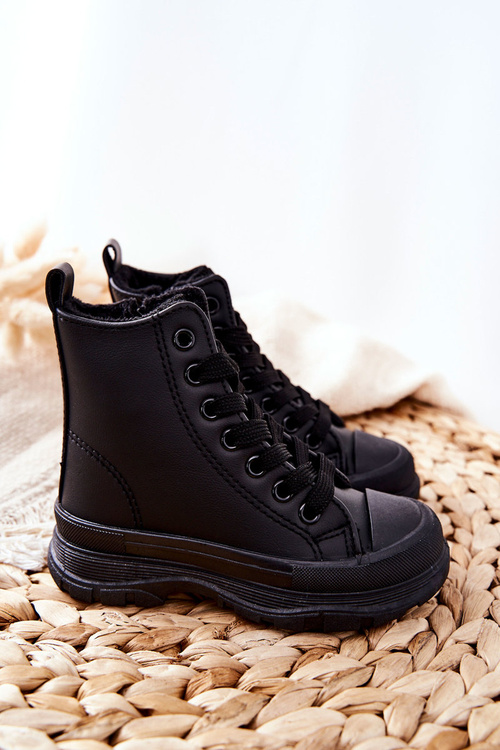 Дитячі шкіряні утеплені кросівки Bomi чорного кольору