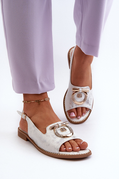 Елегантні жіночі босоніжки з золотим декором на плоскій підошві Срібні S.Barski KV27-053