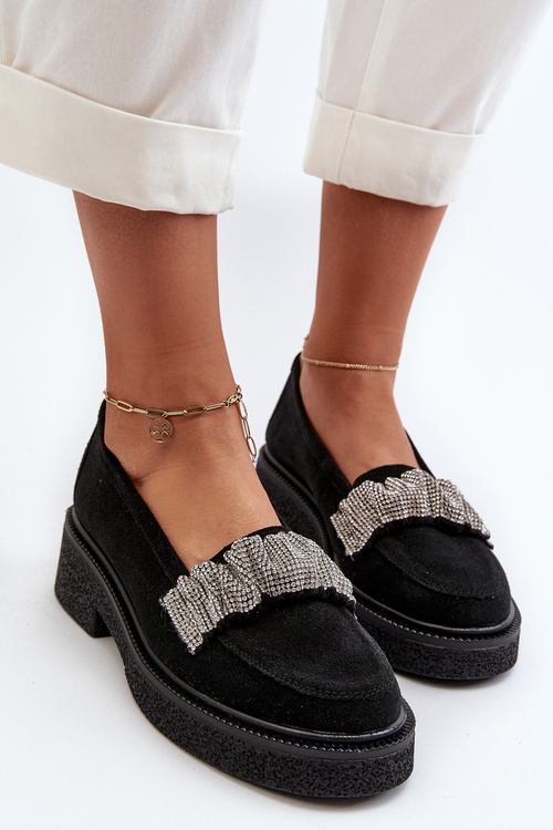 Жіночі замшеві мокасини з декоративним ремінцем Zazoo 3419 чорні