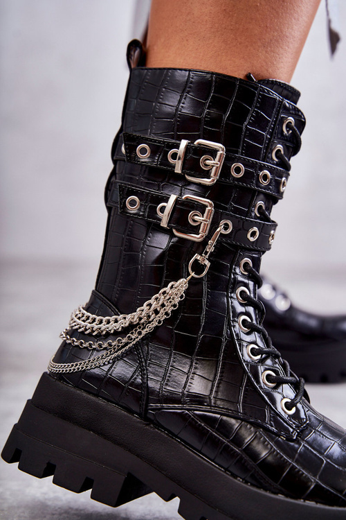 Високі робочі черевики з ланцюгом зі змійкою чорного кольору Montero