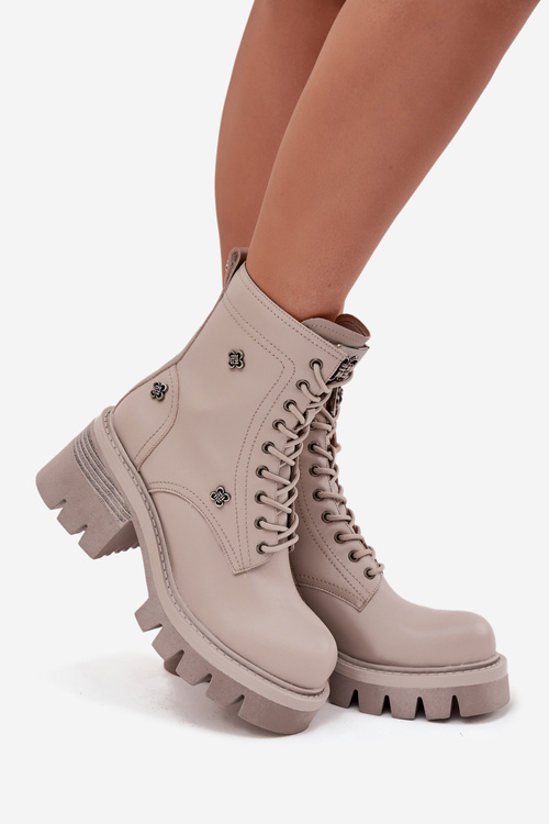 Шкіряні черевики жіночі на платформі з пряжками Artiker 57C0181 бежеві