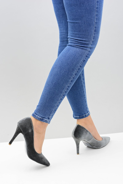 Жіночі туфлі на шпильці Lu Boo сірого оксамиту