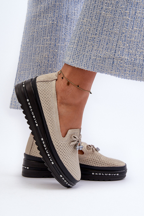 Блискучі жіночі шкіряні лофери на платформі S.Barski LR400 Golden