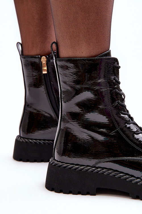 Чоботи жіночі лаковані робочі з декором чорні SBarski MR870-67