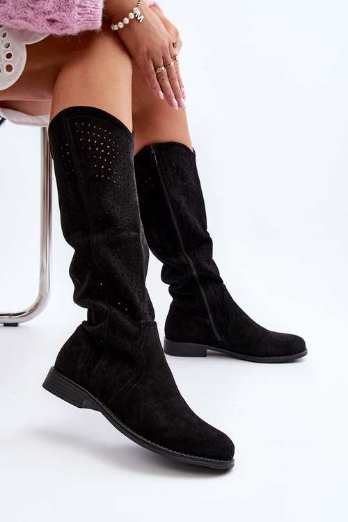 S.Barski HY66-150 Чорні вирізані черевики на плоскій каблуці