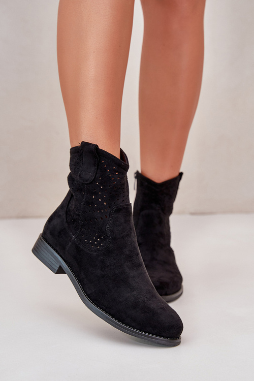 S.Barski HY66-135 Жіночі чорні чоботи з вирізом на плоскій підошві