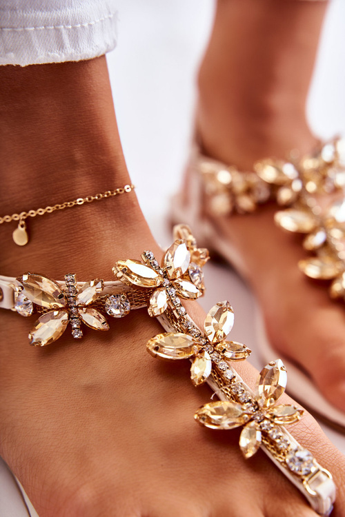 Модні босоніжки шльопанці з метеликами світло-бежевого кольору Jennissa